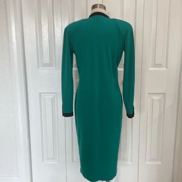 Authentic Original Vintage Style Green Midi Dress with Black Accents - Picture 7 of 16